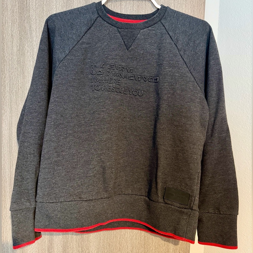 Figs Men's Crewneck Sweater in Charcoal with Red Trim